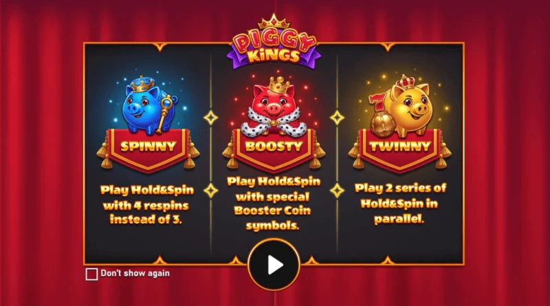Piggy Kings - ekran główny z trzema świnkami i bębnami