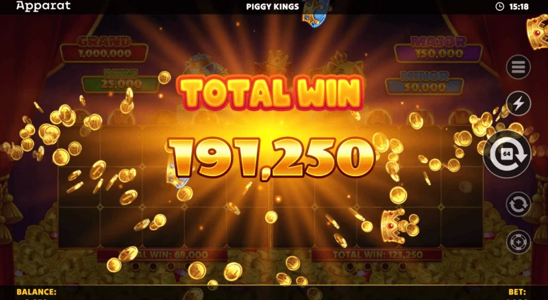 Piggy Kings - zwycięski ekran w Free Games
